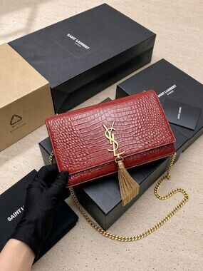 Yves Saint Laurent Red Calfskin Medium Kate Purse with Gold Tassel